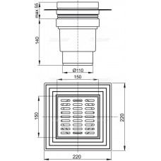 Сливной трап AlcaPlast APV13 150 x 150/110