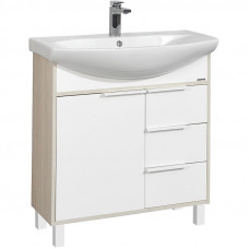 Тумба Aquaton Рико 80 (Белый Глянцевый / Ясень Фабрик) 1A215401RIB90 с раковиной Santek СМАЙЛ 80 1WH207783
