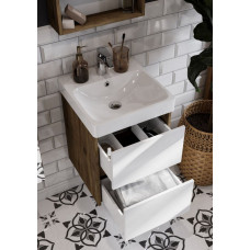ТУМБА AQUATON СКАНДИ 45 (Белый Глянцевый / Дуб Рустикальный) 1A251601SDZ90 С РАКОВИНОЙ Santek АДРИАНА 45 1WH501630