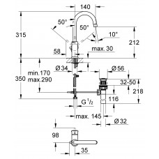Смеситель для раковины DN 15 GROHE BauClassic однорычажный, хром (23095000)