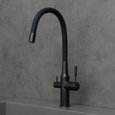 Смеситель для кухни Lemark Expert c гибким изливом, черный, LM5083BL