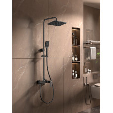 Смеситель Lemark Хоста_Hosta LM12362BL для ванны и душа с регулируемой высотой штанги и верхней душевой лейкой "Тропический дождь"