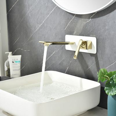 Смеситель Lemark Mista для раковины, встраиваемый, белый/золото, LM6426WG