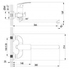 Смеситель для ванны Lemark plus Shape, хром,  LM1751C