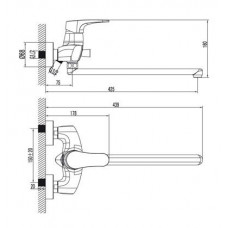 Смеситель Lemark Shift для ванны с плоским изливом 350 мм, хром, LM4331C