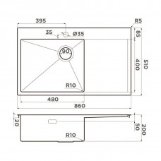 Кухонная мойка Omoikiri Akisame 86 Side LG-L, светлое золото, 4997045