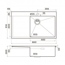 Кухонная мойка Omoikiri Akisame 86 Side IN-R, нержавеющая сталь, 4997042